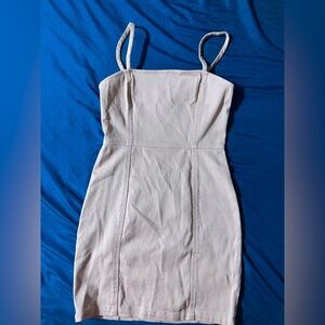 Divided Cream Mini Dress with Spaghetti Straps